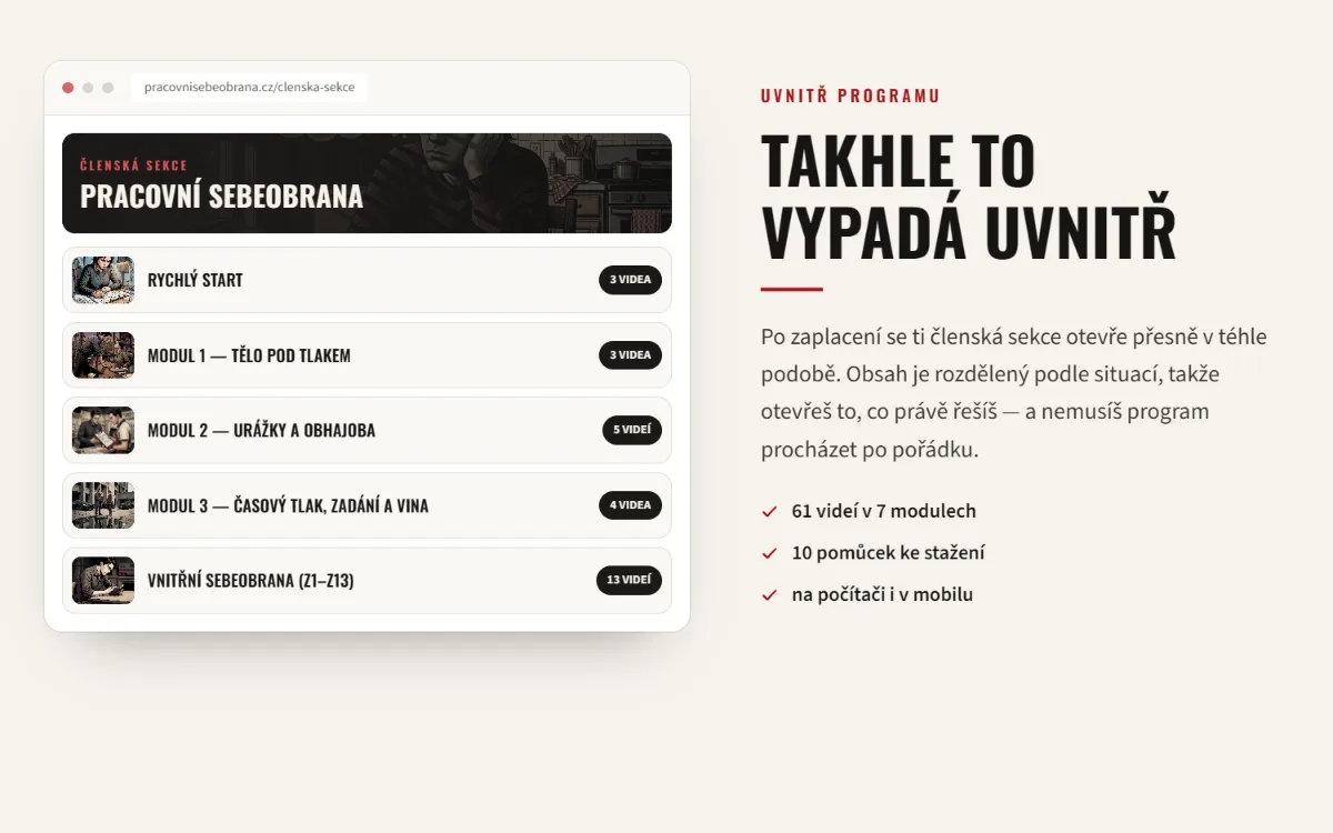 Pracovní sebeobrana: členská sekce s moduly